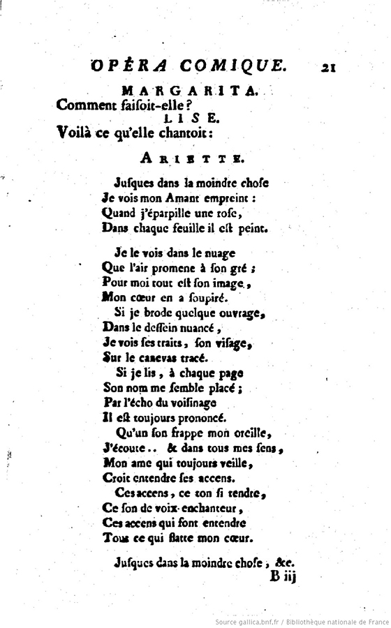 strona z tekstem arii w języku francuskim